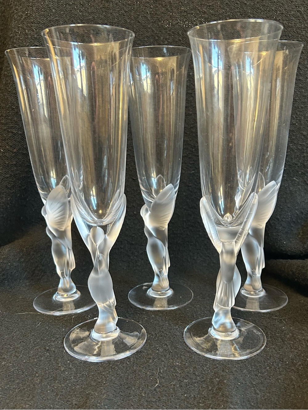 Faberge Clear Glass Flutes - Kissing Doves 1982 Franklin Mint